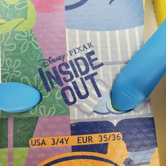 Rare Havaianas Pixar Inside Out Flip Flops Girls 3 US Yellow Blue - Picture 10 of 12